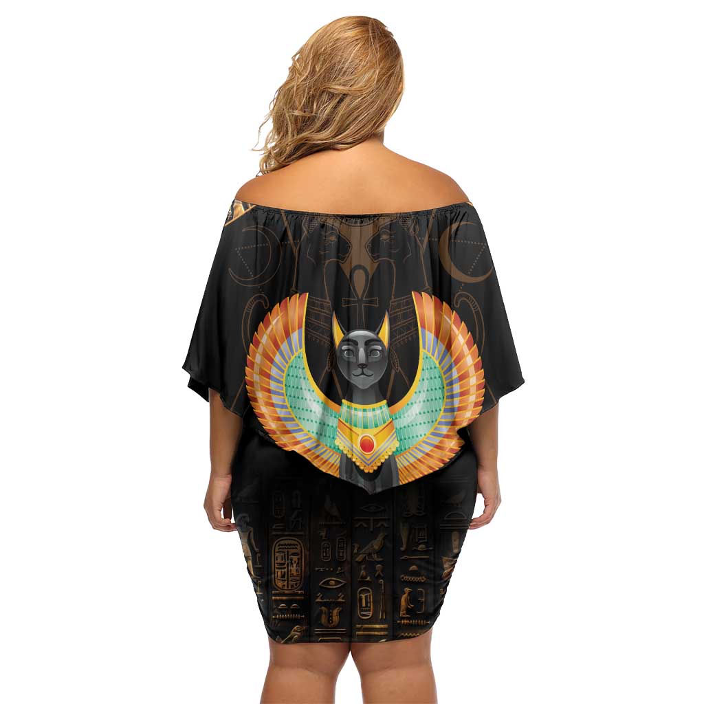 Winged Egypt Cats Off Shoulder Short Dress Ancient Egypt Culture - Wonder Print Shop
