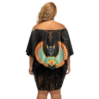 Winged Egypt Cats Off Shoulder Short Dress Ancient Egypt Culture - Wonder Print Shop