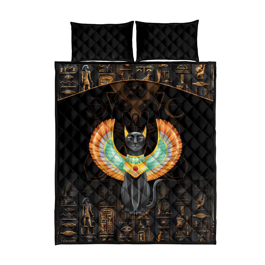 Winged Egypt Cats Quilt Bed Set Ancient Egypt Culture - Wonder Print Shop