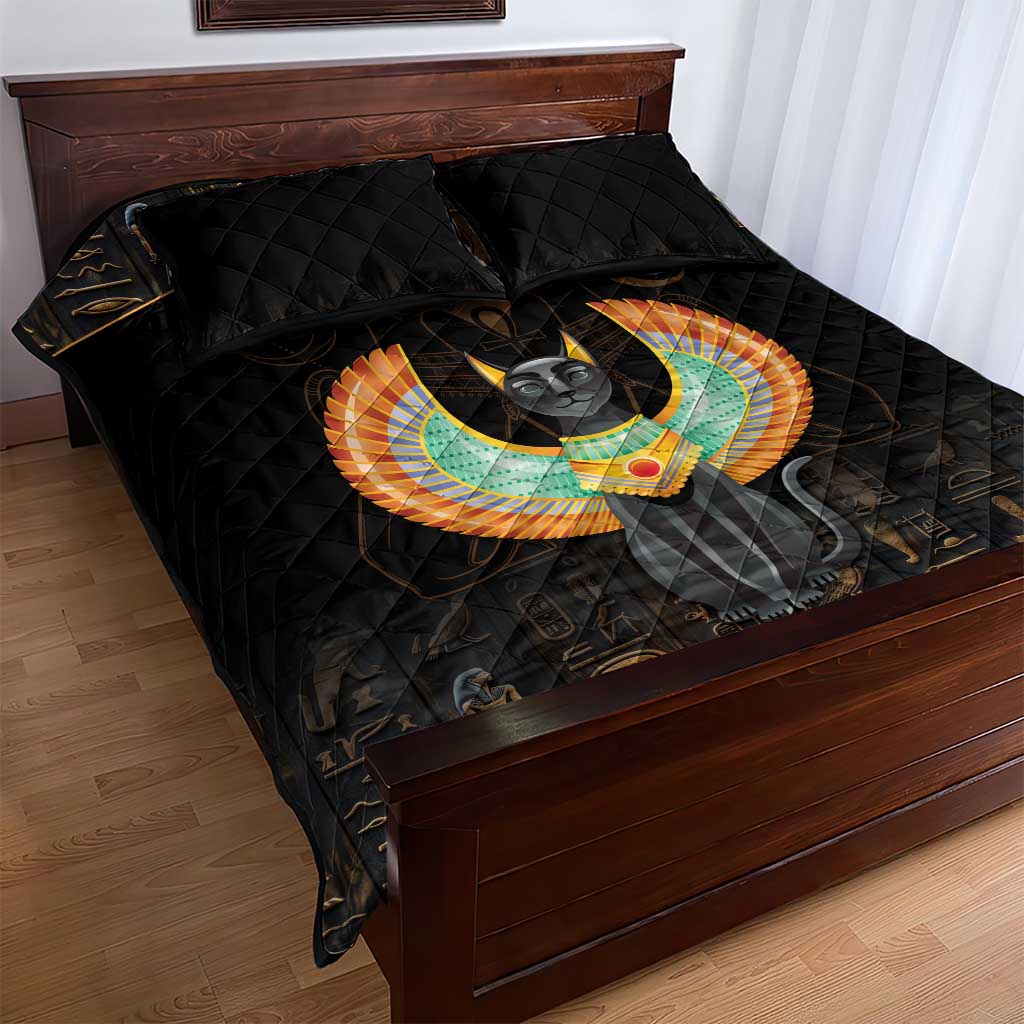 Winged Egypt Cats Quilt Bed Set Ancient Egypt Culture - Wonder Print Shop