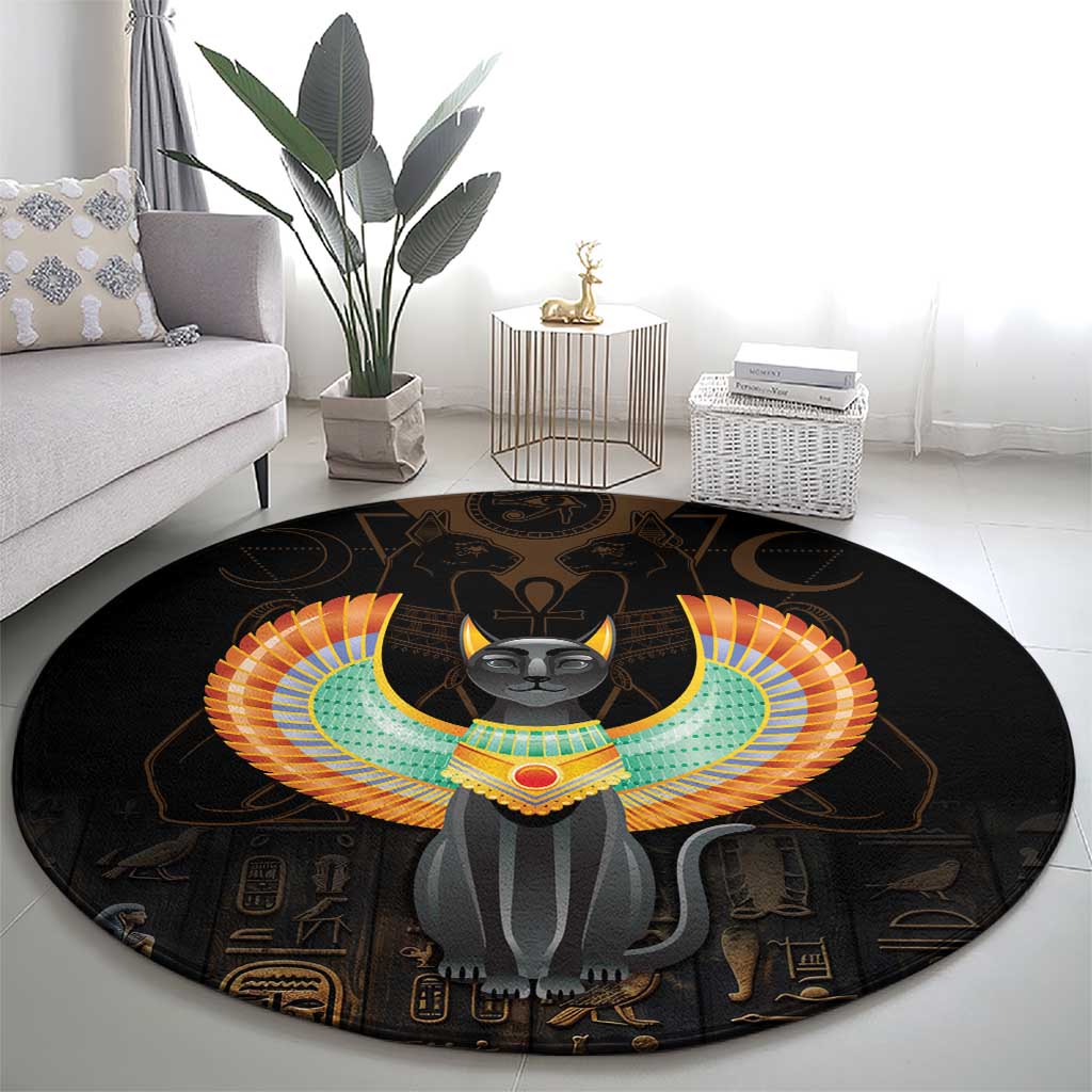 Winged Egypt Cats Round Carpet Ancient Egypt Culture