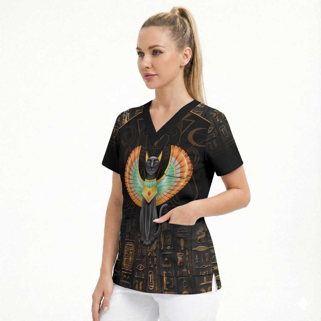 Winged Egypt Cats Scrub Top Ancient Egypt Culture