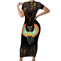 Winged Egypt Cats Short Sleeve Bodycon Dress Ancient Egypt Culture - Wonder Print Shop