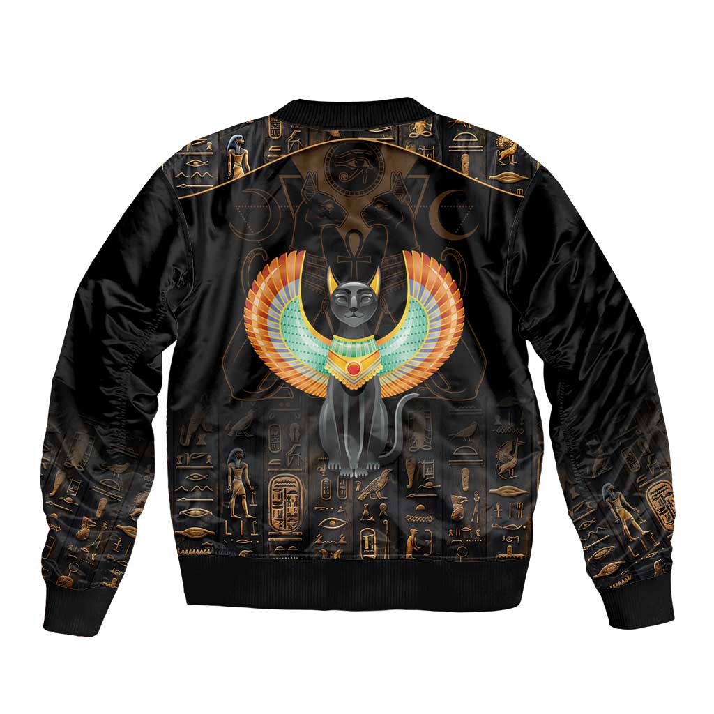 Winged Egypt Cats Sleeve Zip Bomber Jacket Ancient Egypt Culture - Wonder Print Shop