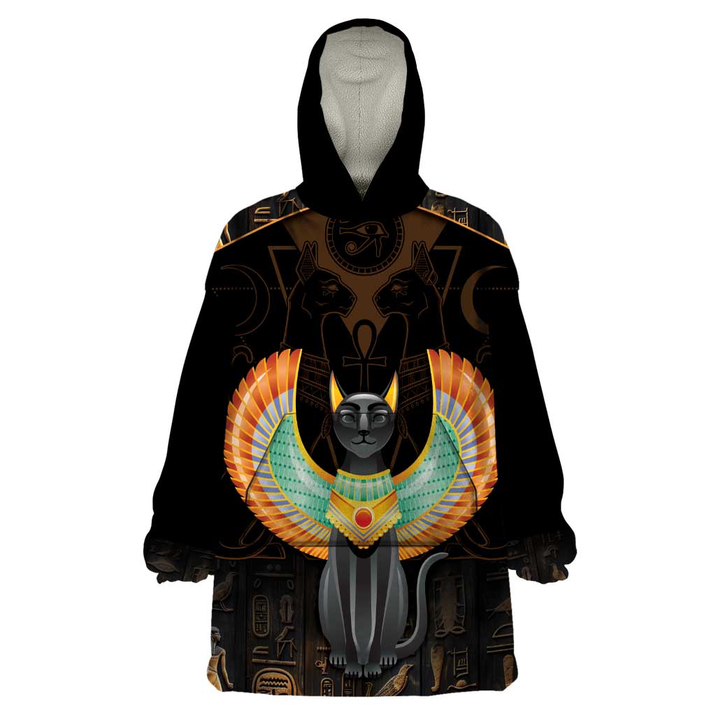 Winged Egypt Cats Wearable Blanket Hoodie Ancient Egypt Culture - Wonder Print Shop