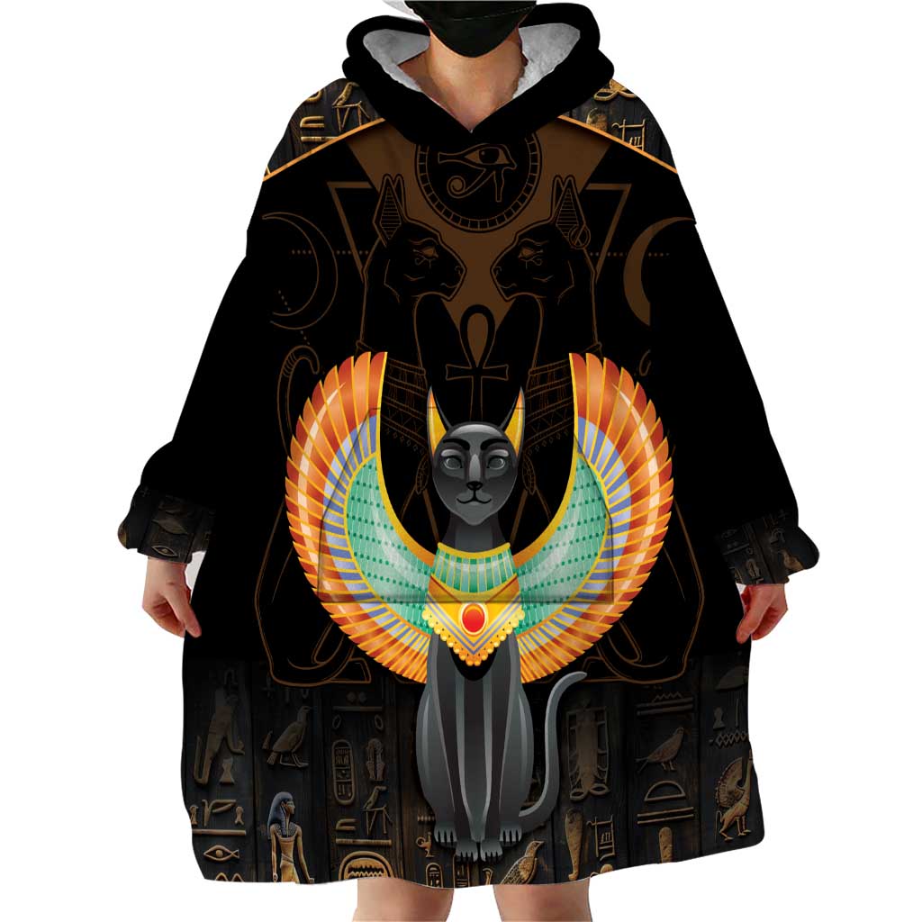 Winged Egypt Cats Wearable Blanket Hoodie Ancient Egypt Culture - Wonder Print Shop