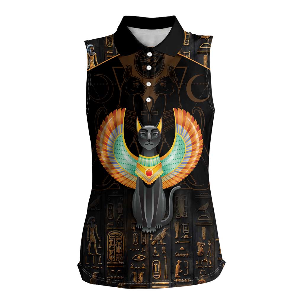 Winged Egypt Cats Women Sleeveless Polo Shirt Ancient Egypt Culture - Wonder Print Shop