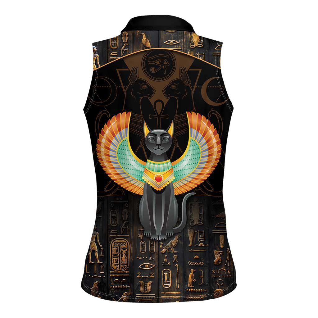 Winged Egypt Cats Women Sleeveless Polo Shirt Ancient Egypt Culture - Wonder Print Shop