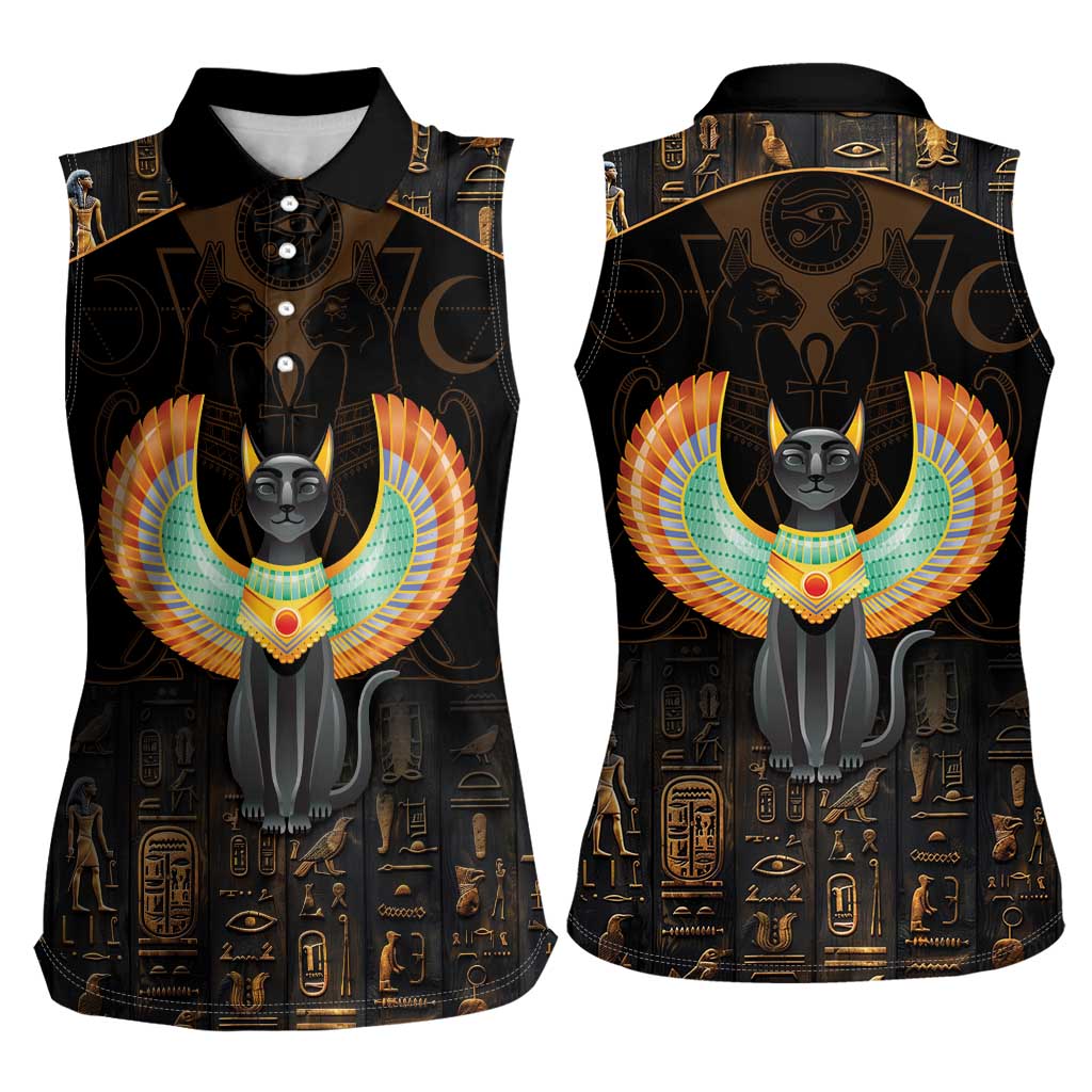 Winged Egypt Cats Women Sleeveless Polo Shirt Ancient Egypt Culture - Wonder Print Shop