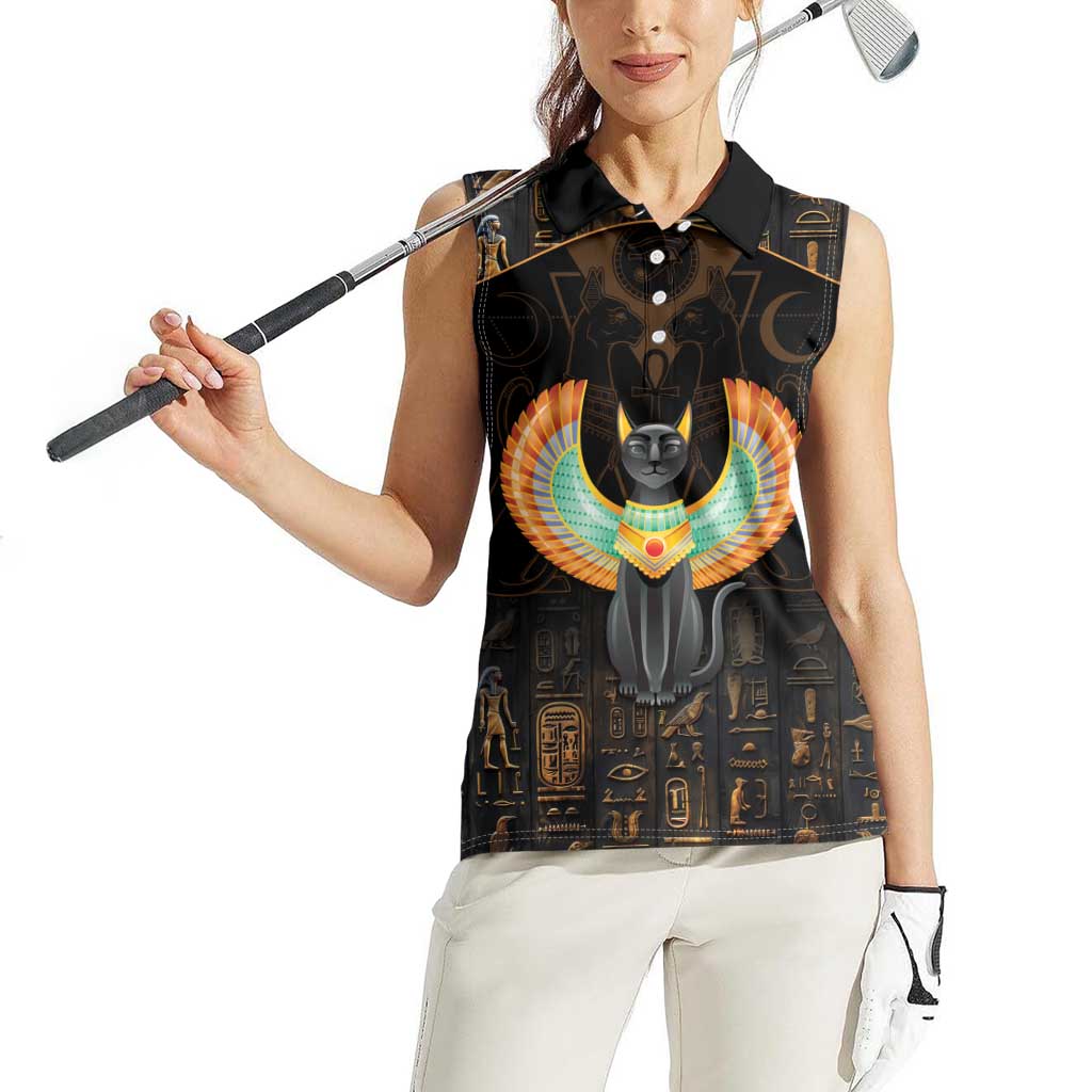 Winged Egypt Cats Women Sleeveless Polo Shirt Ancient Egypt Culture - Wonder Print Shop