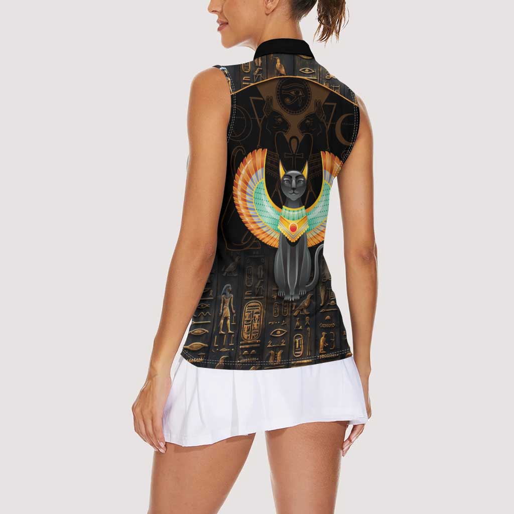Winged Egypt Cats Women Sleeveless Polo Shirt Ancient Egypt Culture - Wonder Print Shop