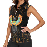 Winged Egypt Cats Women Sleeveless Polo Shirt Ancient Egypt Culture - Wonder Print Shop