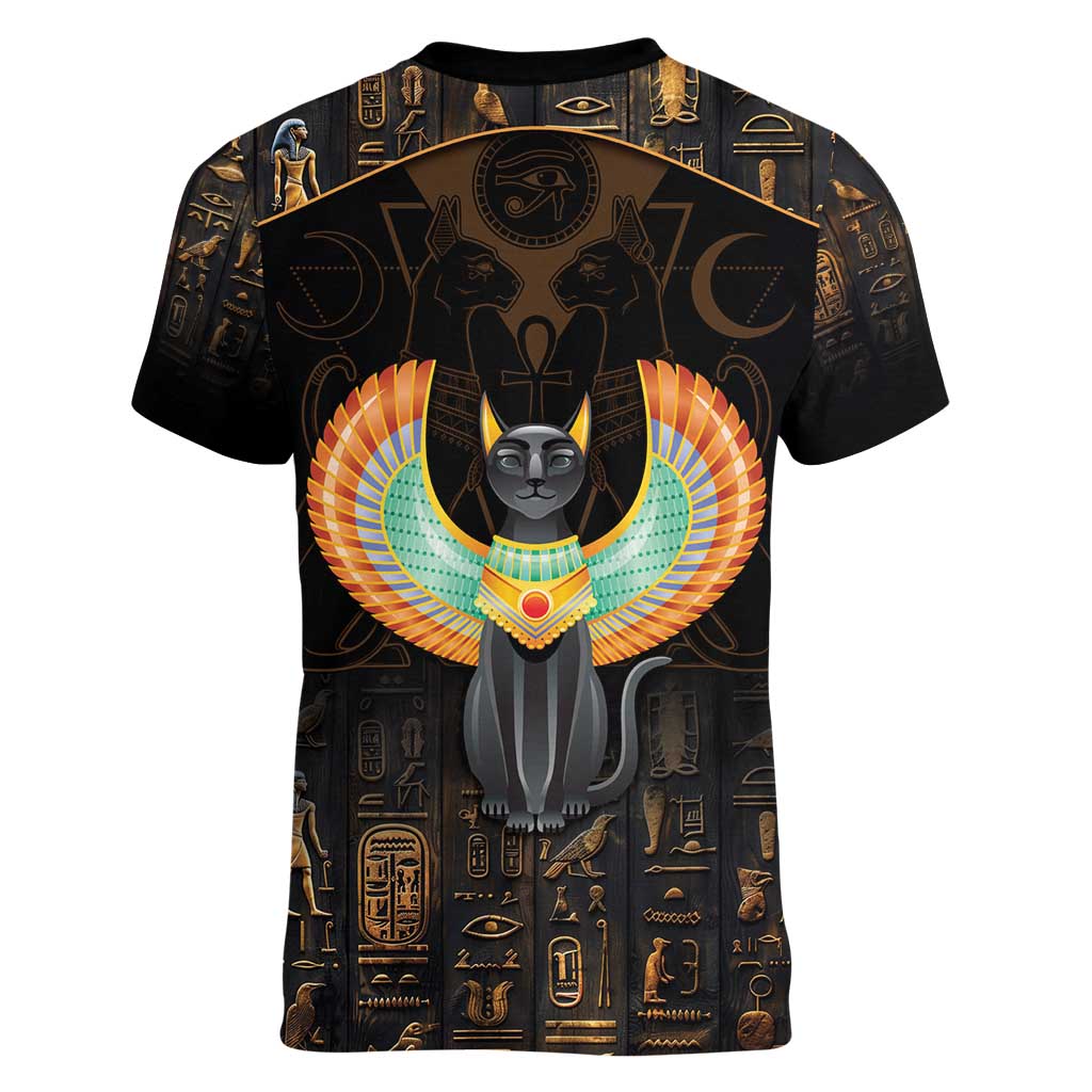Winged Egypt Cats Women V-Neck T-Shirt Ancient Egypt Culture - Wonder Print Shop