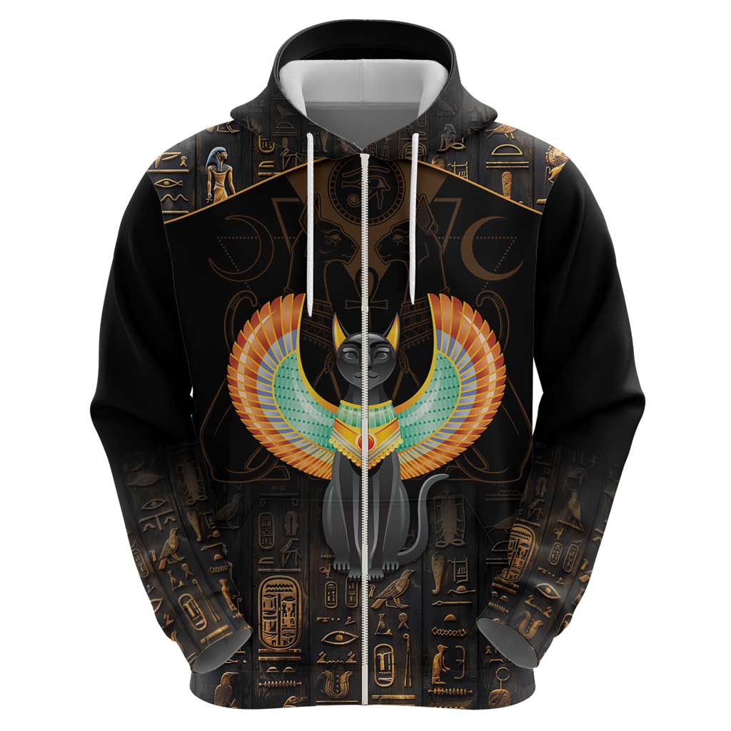 Winged Egypt Cats Zip Hoodie Ancient Egypt Culture - Wonder Print Shop