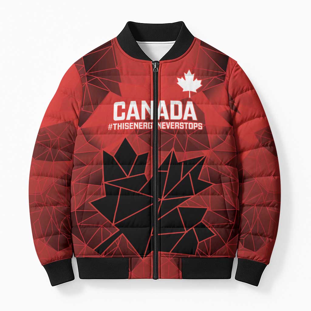 Custom Women Rugby Canada Bomber Puffer Jacket Maple Energy Never Stops - Wonder Print Shop