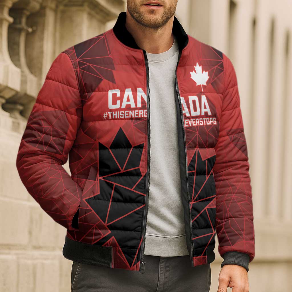 Custom Women Rugby Canada Bomber Puffer Jacket Maple Energy Never Stops - Wonder Print Shop