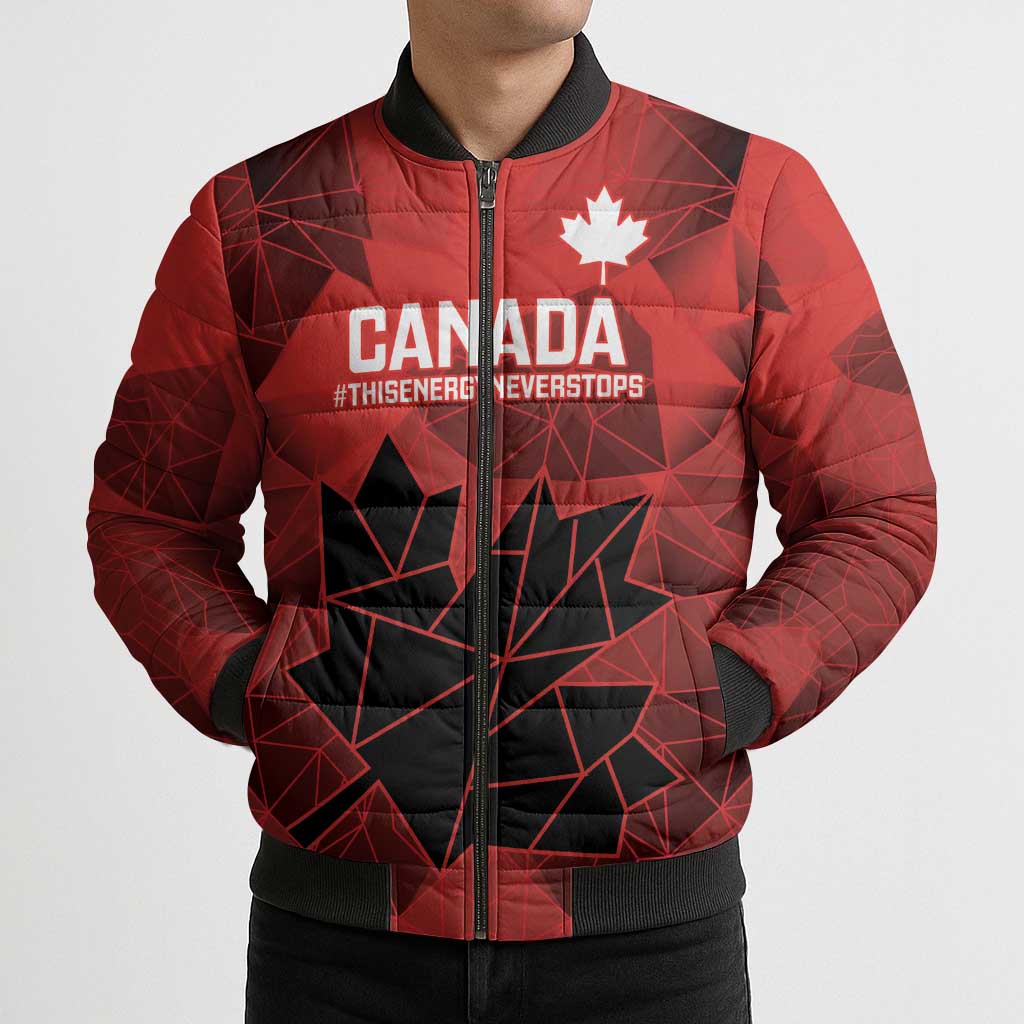 Custom Women Rugby Canada Bomber Puffer Jacket Maple Energy Never Stops - Wonder Print Shop