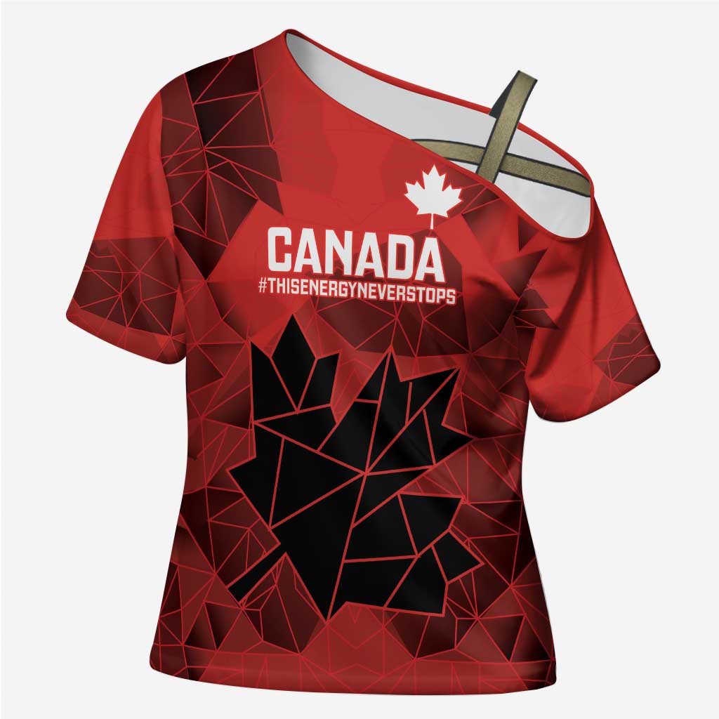 Custom Women Rugby Canada Cross Shoulder Shirt Maple Energy Never Stops - Wonder Print Shop