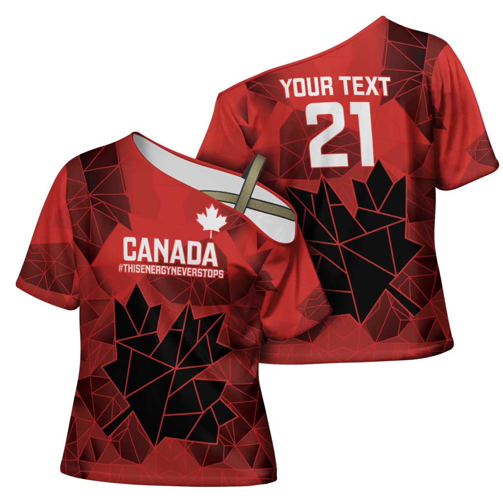 Custom Women Rugby Canada Cross Shoulder Shirt Maple Energy Never Stops - Wonder Print Shop