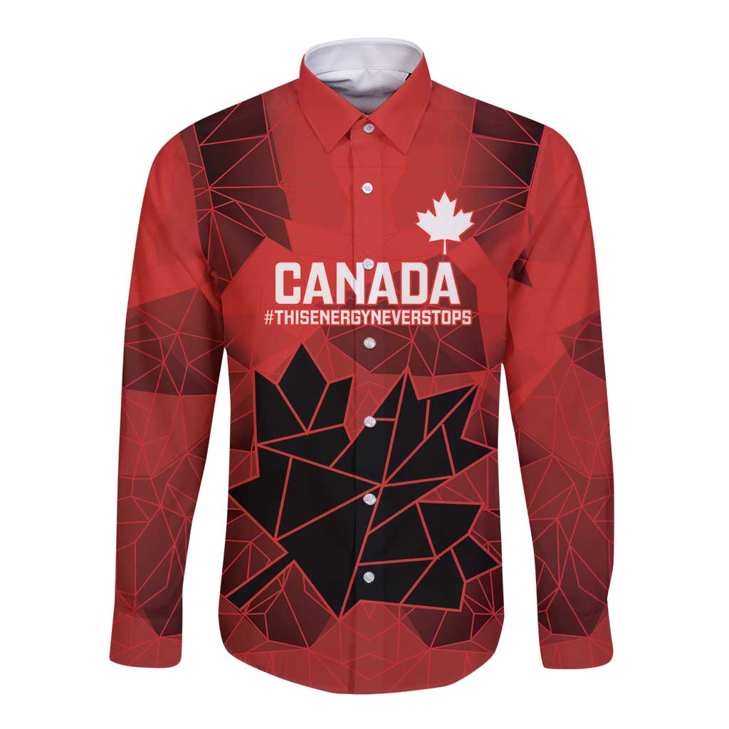 Custom Women Rugby Canada Long Sleeve Button Shirt Maple Energy Never Stops - Wonder Print Shop