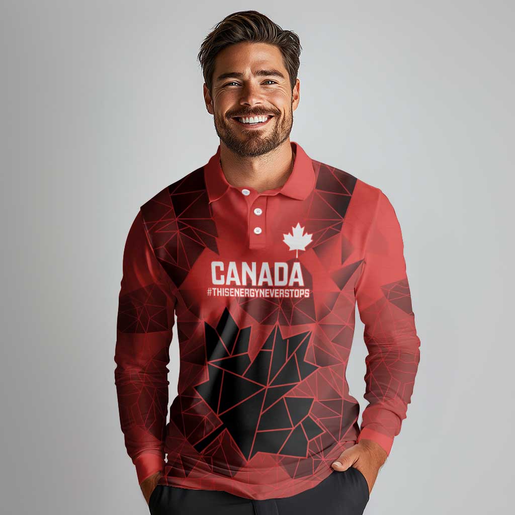 Custom Women Rugby Canada Long Sleeve Polo Shirt Maple Energy Never Stops - Wonder Print Shop