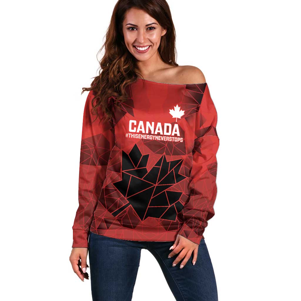 Custom Women Rugby Canada Off Shoulder Sweater Maple Energy Never Stops - Wonder Print Shop