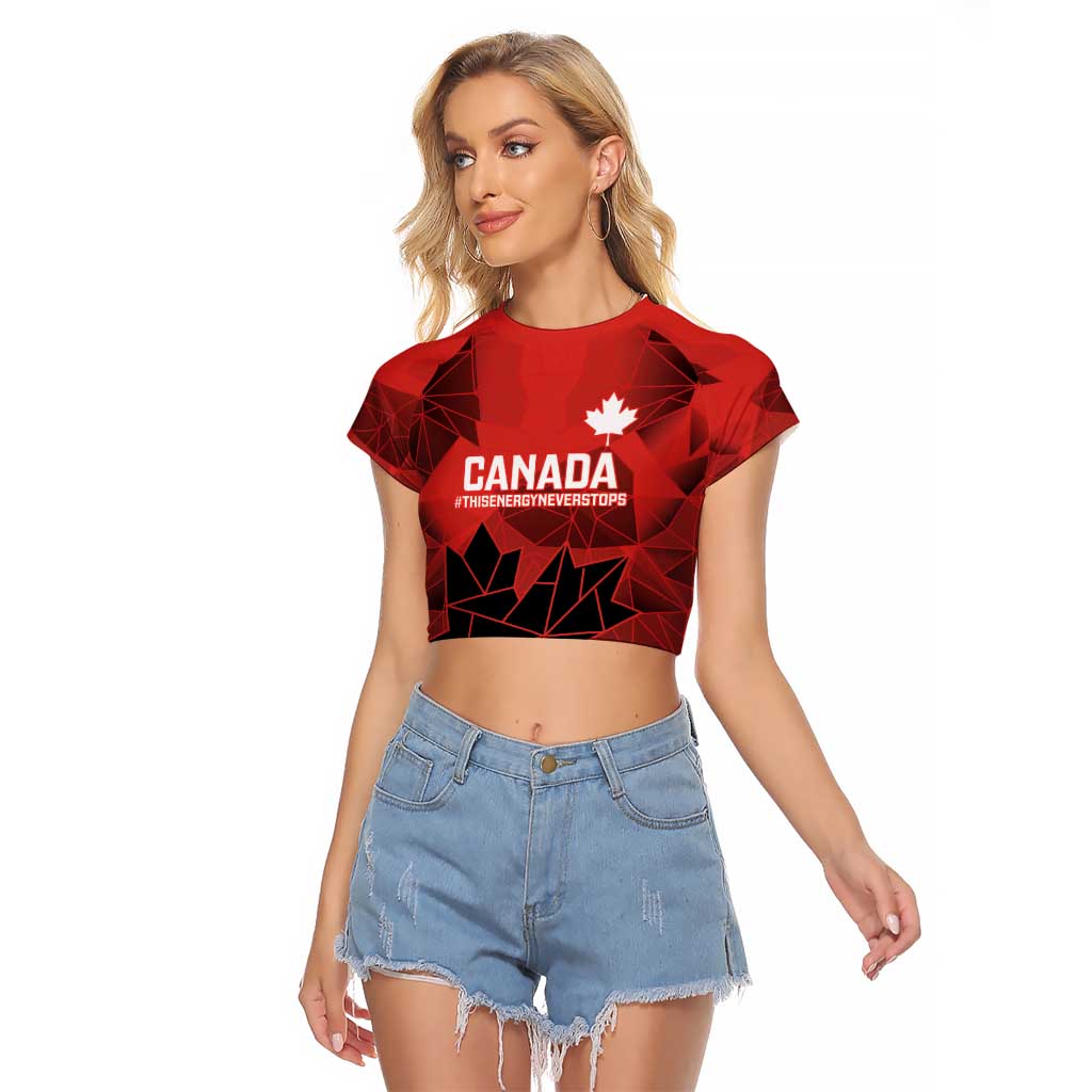 Custom Women Rugby Canada Raglan Cropped T Shirt Maple Energy Never Stops - Wonder Print Shop