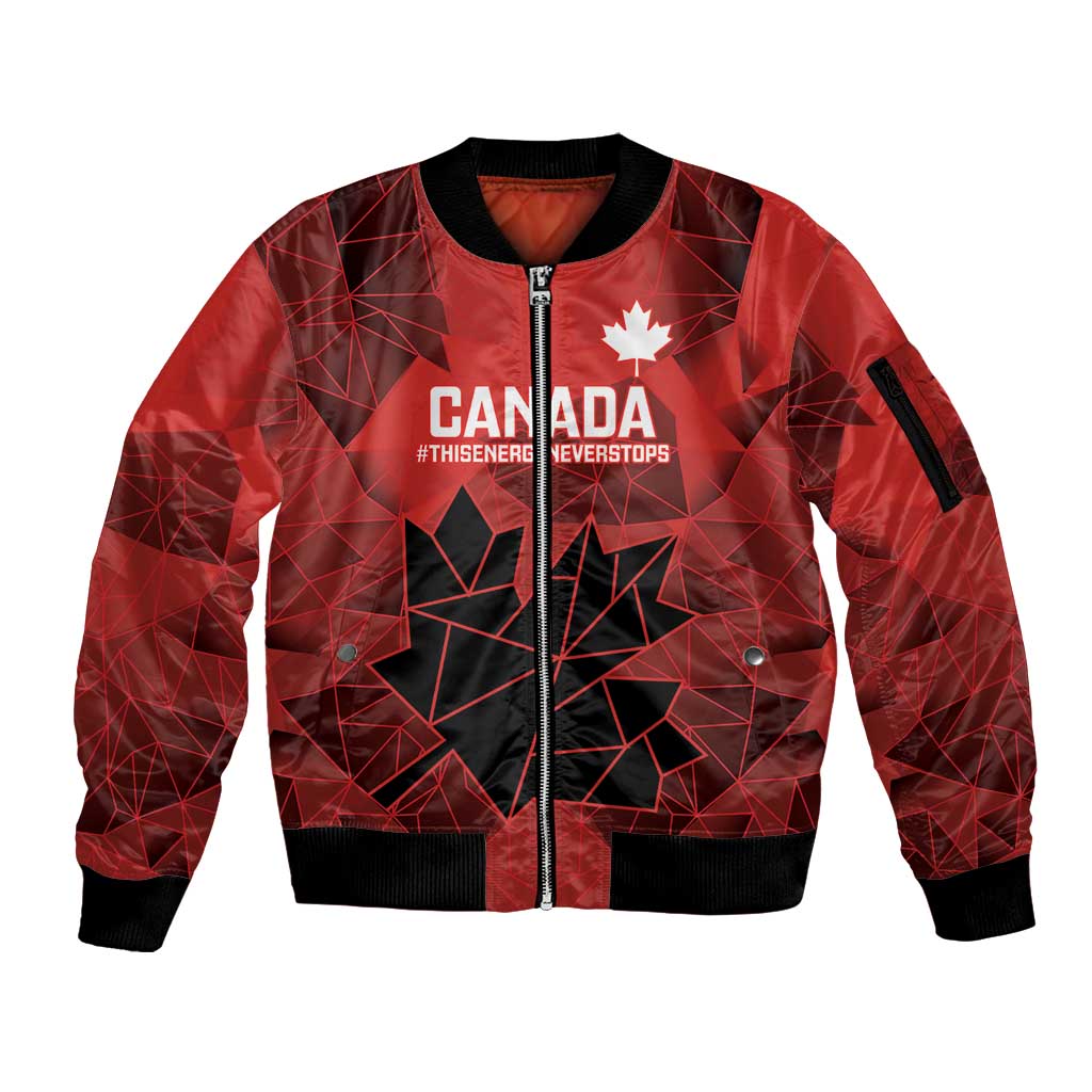 Custom Women Rugby Canada Sleeve Zip Bomber Jacket Maple Energy Never Stops - Wonder Print Shop