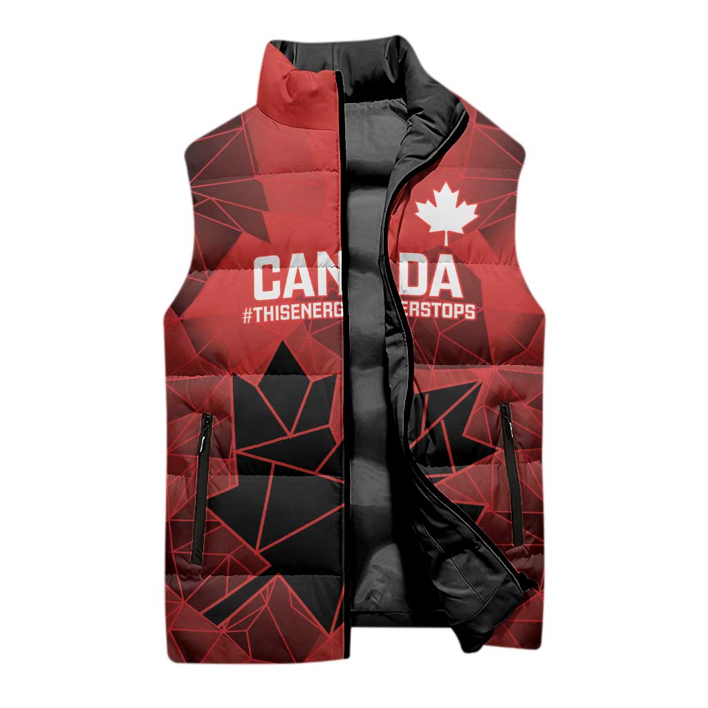 Custom Women Rugby Canada Sleeveless Puffer Jacket Maple Energy Never Stops - Wonder Print Shop