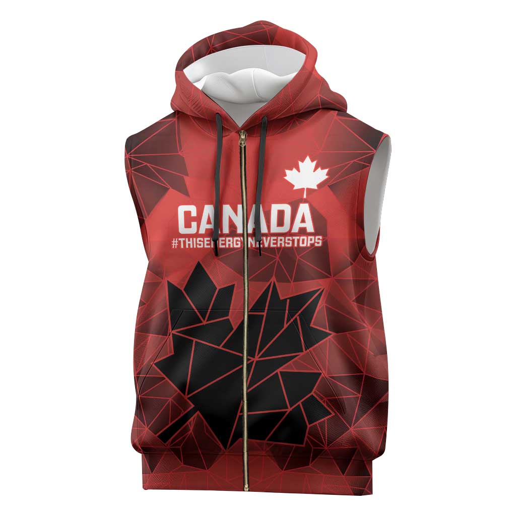 Custom Women Rugby Canada Sleeveless Zip Hoodie Maple Energy Never Stops - Wonder Print Shop
