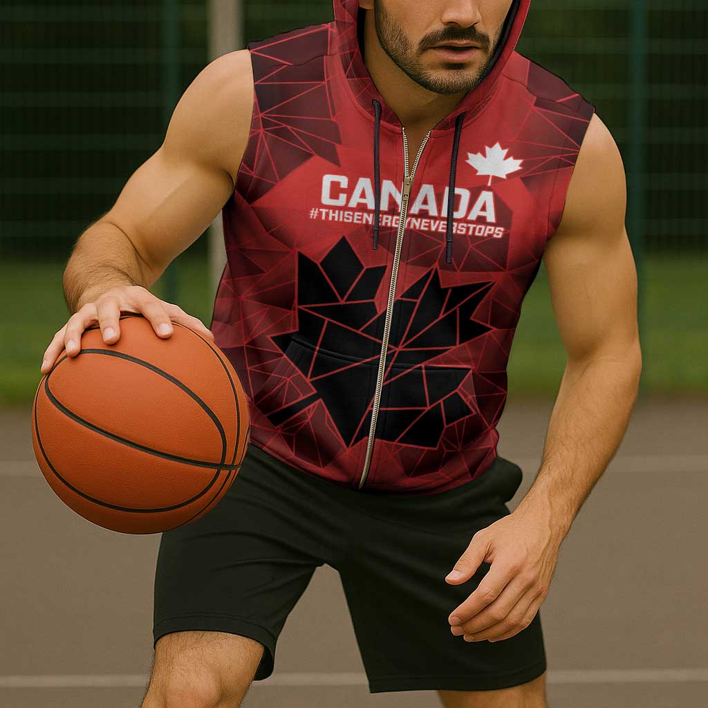 Custom Women Rugby Canada Sleeveless Zip Hoodie Maple Energy Never Stops - Wonder Print Shop