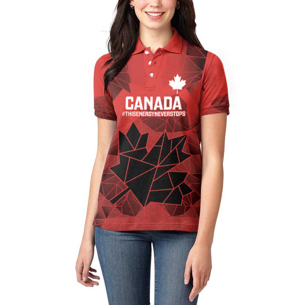 Custom Women Rugby Canada Women Polo Shirt Maple Energy Never Stops - Wonder Print Shop