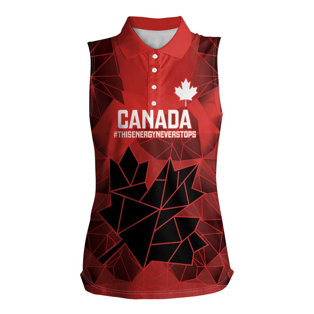 Custom Women Rugby Canada Women Sleeveless Polo Shirt Maple Energy Never Stops - Wonder Print Shop
