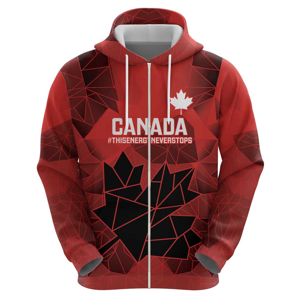 Custom Women Rugby Canada Zip Hoodie Maple Energy Never Stops - Wonder Print Shop