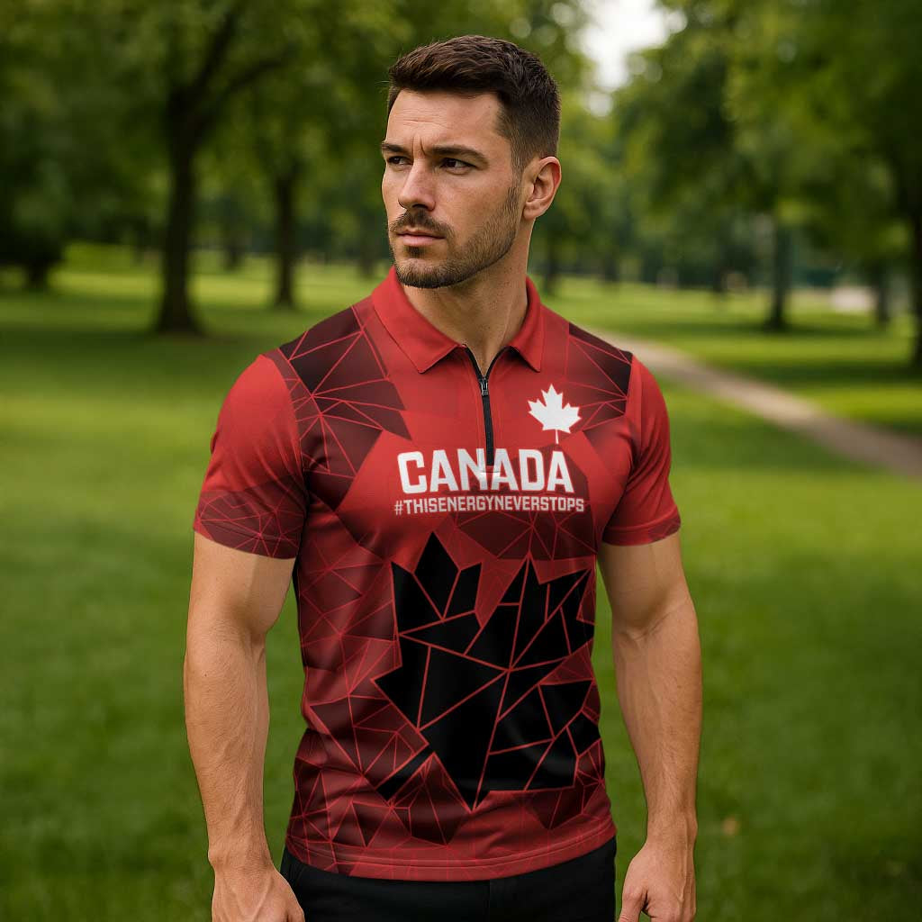 Custom Women Rugby Canada Zipper Polo Shirt Maple Energy Never Stops - Wonder Print Shop