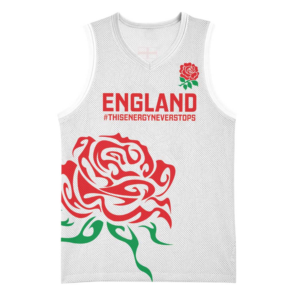 Custom Women Rugby England Basketball Jersey Red Roses Energy Never Stops - Wonder Print Shop