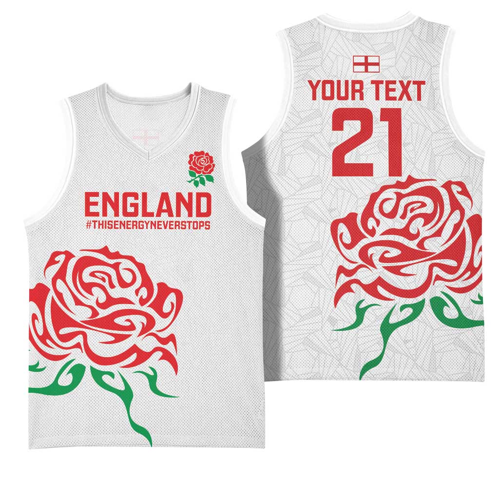 Custom Women Rugby England Basketball Jersey Red Roses Energy Never Stops - Wonder Print Shop