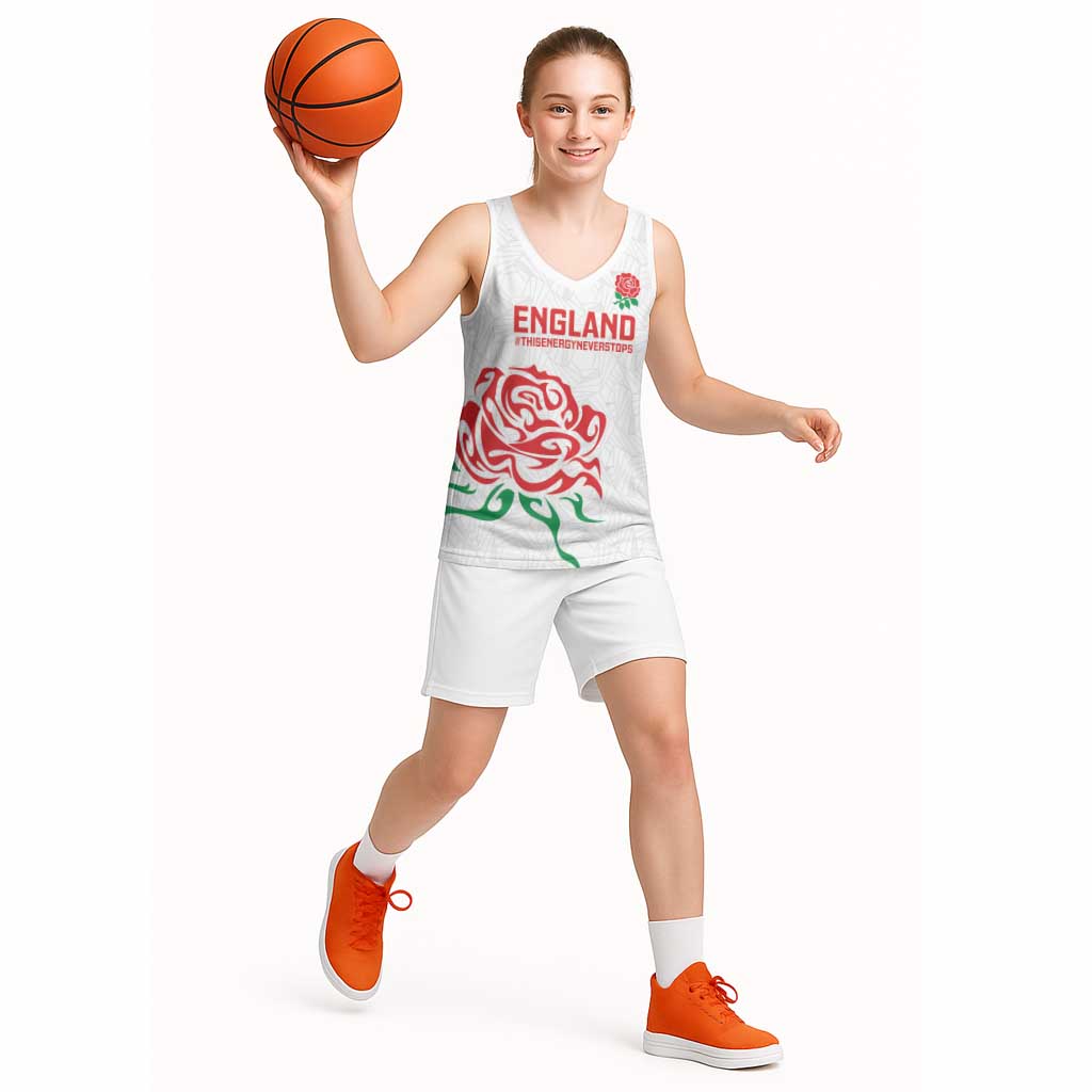 Custom Women Rugby England Basketball Jersey Red Roses Energy Never Stops - Wonder Print Shop