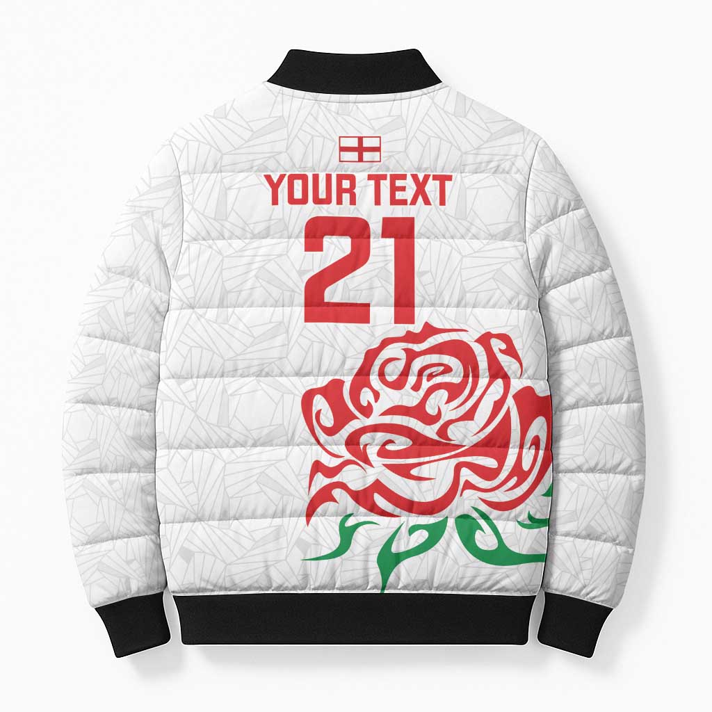 Custom Women Rugby England Bomber Puffer Jacket Red Roses Energy Never Stops - Wonder Print Shop