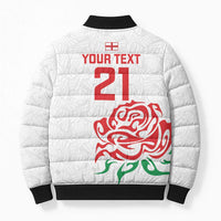 Custom Women Rugby England Bomber Puffer Jacket Red Roses Energy Never Stops - Wonder Print Shop