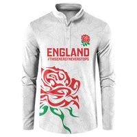 Custom Women Rugby England Button Sweatshirt Red Roses Energy Never Stops - Wonder Print Shop