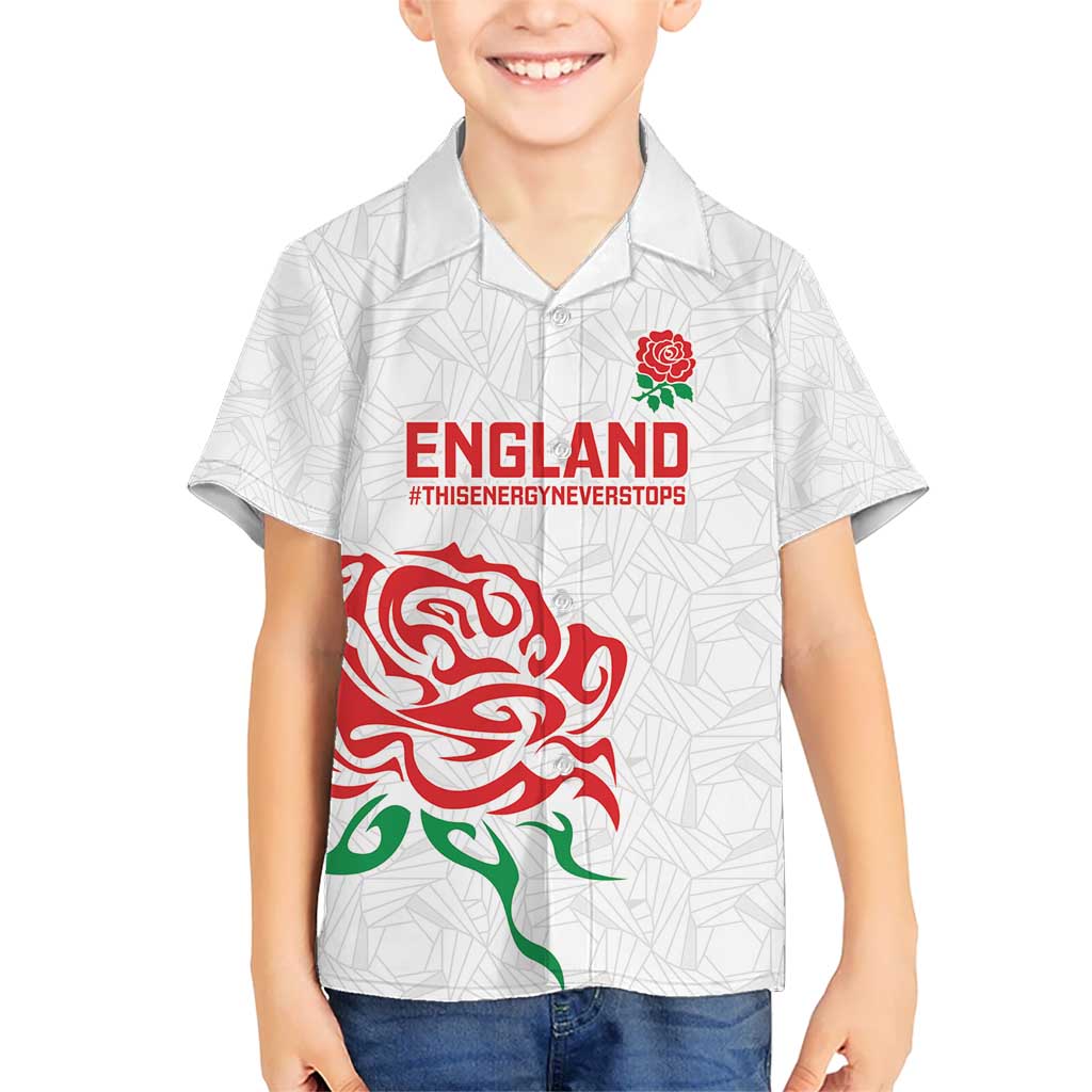 Custom Women Rugby England Kid Hawaiian Shirt Red Roses Energy Never Stops - Wonder Print Shop