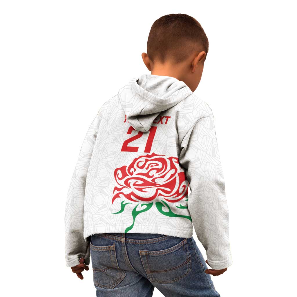 Custom Women Rugby England Kid Hoodie Red Roses Energy Never Stops - Wonder Print Shop