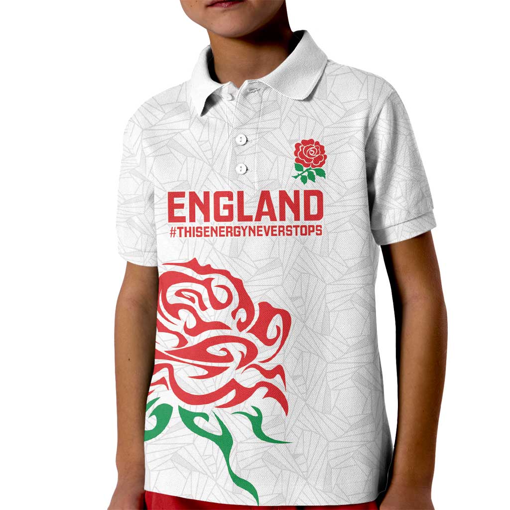 Custom Women Rugby England Kid Polo Shirt Red Roses Energy Never Stops - Wonder Print Shop