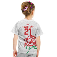 Custom Women Rugby England Kid T Shirt Red Roses Energy Never Stops - Wonder Print Shop