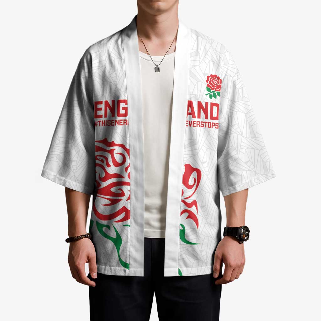 Custom Women Rugby England Kimono Red Roses Energy Never Stops - Wonder Print Shop