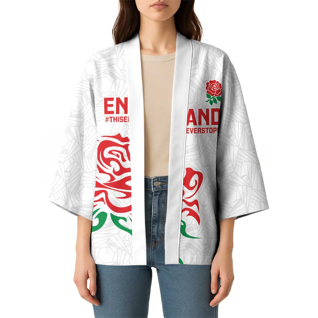Custom Women Rugby England Kimono Red Roses Energy Never Stops - Wonder Print Shop