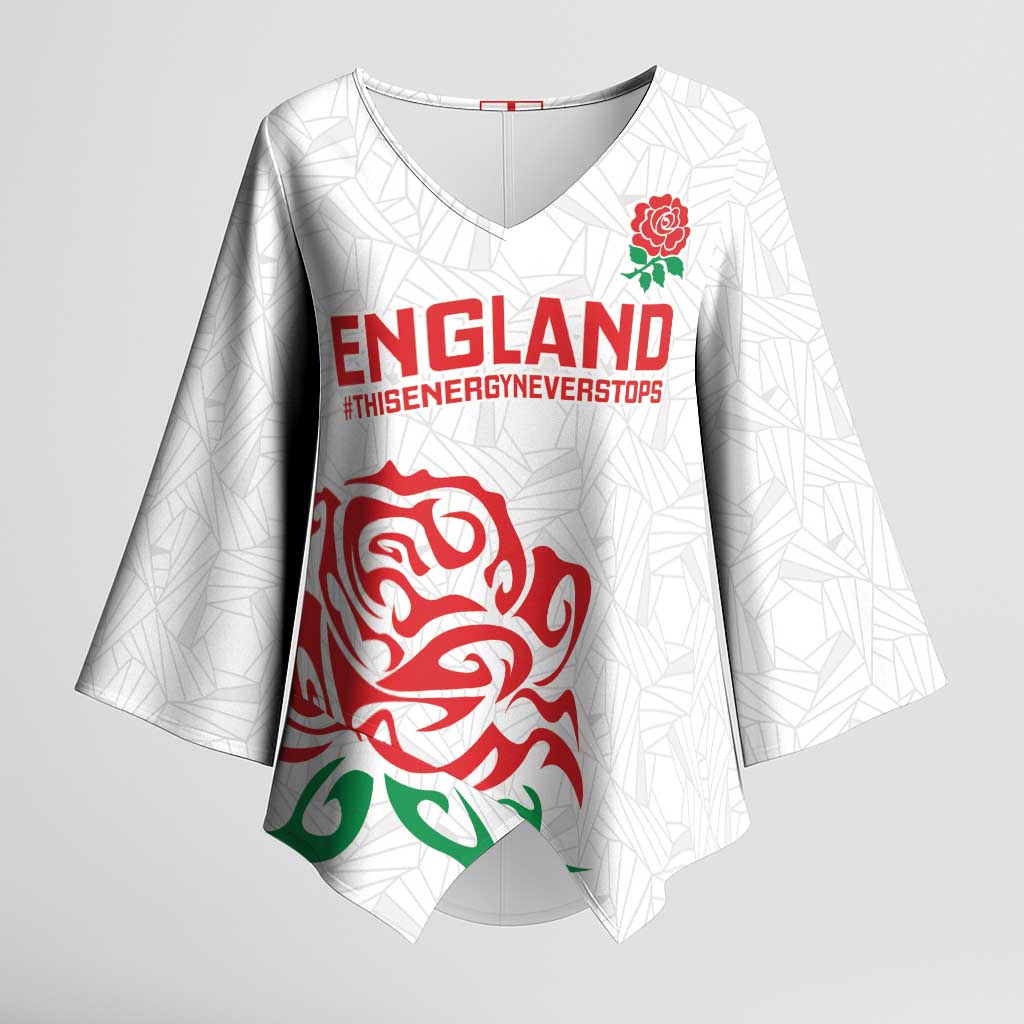 Custom Women Rugby England Kimono Sleeve Blouse Red Roses Energy Never Stops - Wonder Print Shop