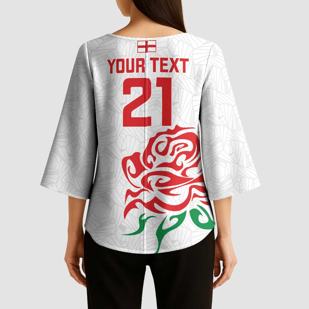 Custom Women Rugby England Kimono Sleeve Blouse Red Roses Energy Never Stops - Wonder Print Shop