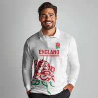 Custom Women Rugby England Long Sleeve Polo Shirt Red Roses Energy Never Stops - Wonder Print Shop